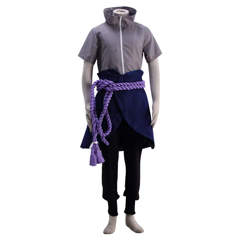 

Adult Men Anime Ninja Sasuke Uchiha Short Sleeves T Shirt Skirt Pants Set Suit Halloween Cosplay Costumes