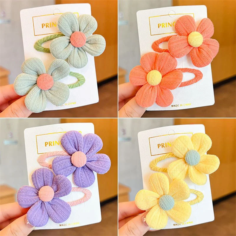 2pcs Cute Cartoon Flower Hair Clips - Non-Crease Snap Barrettes for Women and Girls