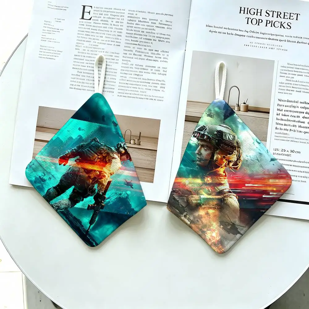 B-Battlefield 6 Cool Game Polyester Cotton Hand Wiping Towel, Hanging Design, Durable for Household Restaurant Toilet Use