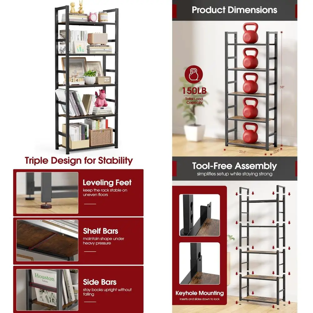 

5-уровневая нержавеющая компактная книжная полка с боковыми панелями и регулируемыми ножками для решения для хранения дома и офиса