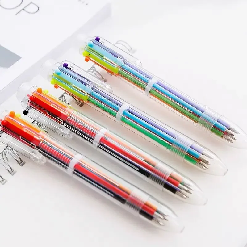 4pcs 6 in 1 Multi Color Ballpoint Pen 0.5mm, Novelty Korean Stationery for Office Home Writing, Multi-Function Ink Pens