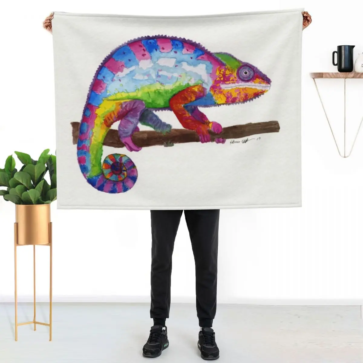 Sunset Chameleon Throw Blanket Blankets For Baby Hair Heavy funny gift Furry Soft Blankets
