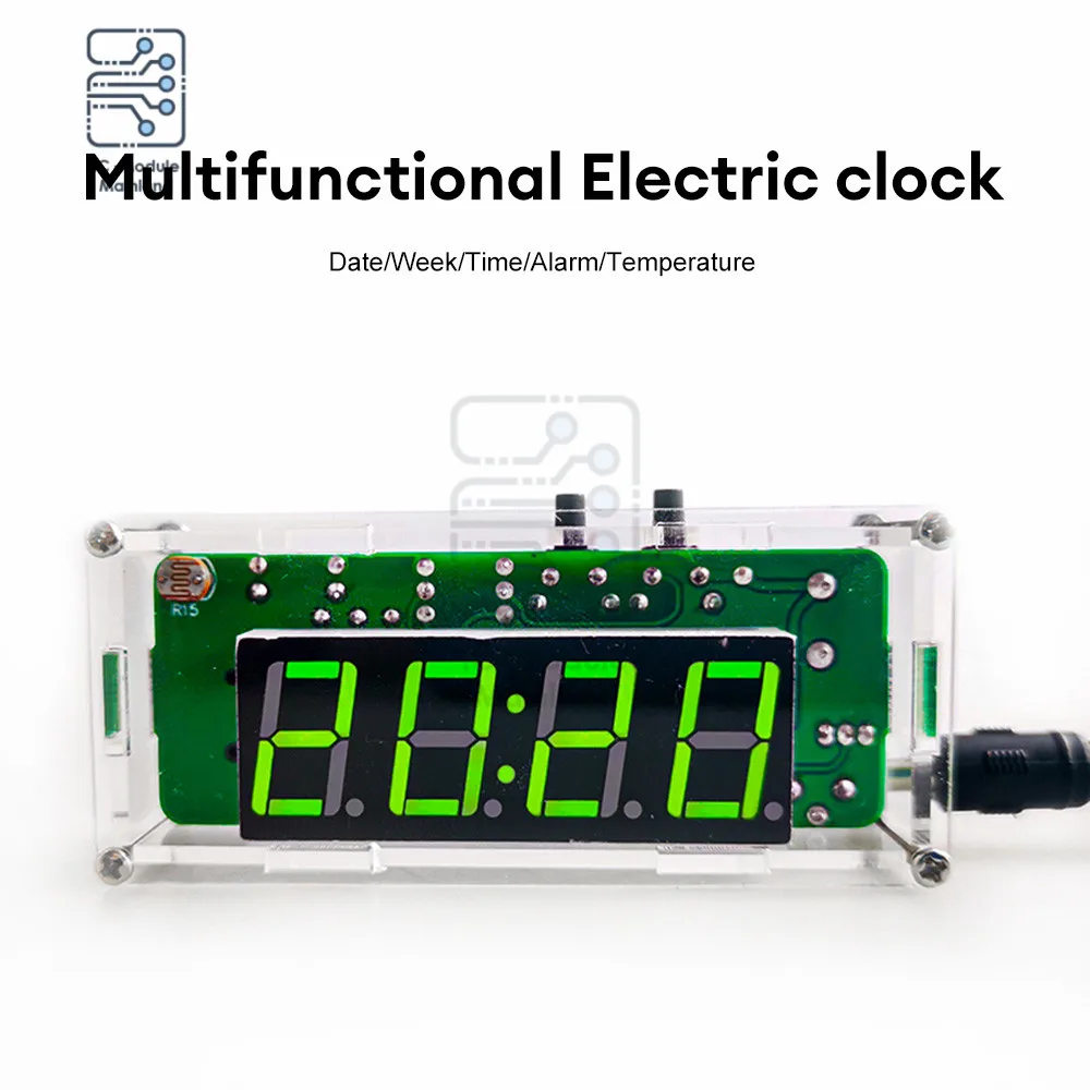 4 Digit Rechargeable DIY Digital Clock Kit SMD SMT Light-Controlled Alarm Clock Soldering Projects for DIY Learning Electronics