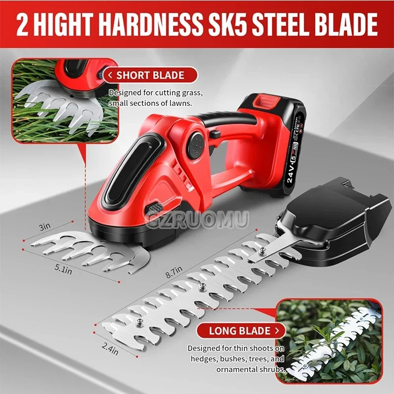 30cm 2 - in - 1 Cordless Electric Hedge Trimmer Rechargeable Handheld with Safety Lock for Household Shrub Weeding Pruning Mower