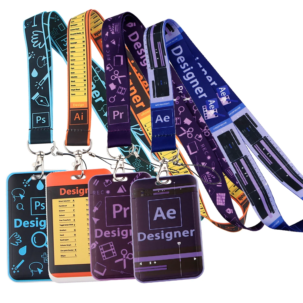 Design Software Pr Ps Premiere Neck Strap Lanyard for Keys Keychain ID Badge Holder Card Cover Keyring Accessories Designer Gift