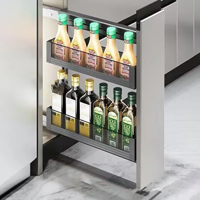 

Минималистичная выдвижная корзина для кухонных шкафов, многоуровневая съемная полка для хранения, бытовые корзины для хранения из алюминиевого сплава