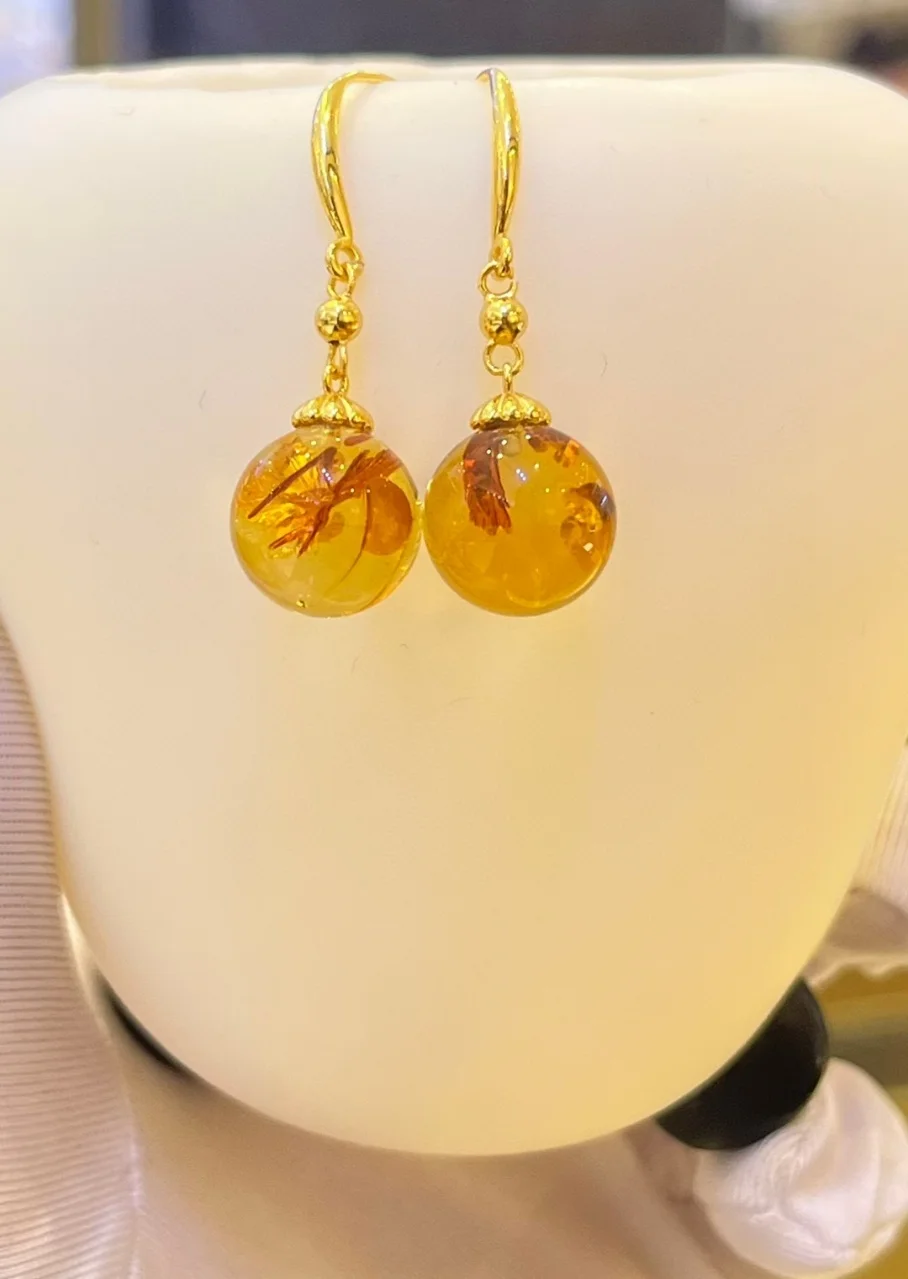 

Certified Bohemian 925 Silver Natural Baltic Flower Amber Drop/Dangle Earring 12-13mm Plant Amber Ear Hook Rare Gifts For Women