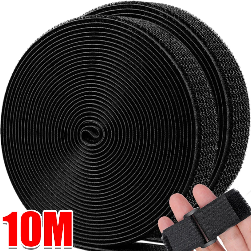 10/5Meter Cable Ties Reusable Self Adhesive Loop Bundle with Buckle Black Strap Fastener Earphone Mouse Cord Office Organizer