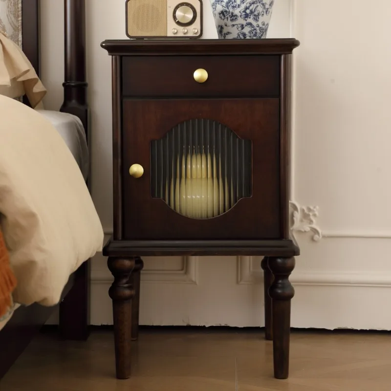 Solid Wood Bedside Table Home Bedroom Furniture Victorian Antique Style Two-drawer Retro Cabinet Storage Unit