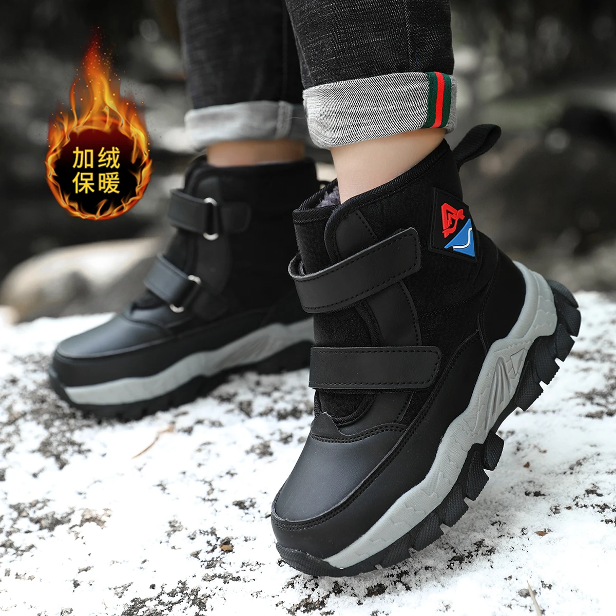 

New Winter Children Shoes Plush Waterproof Fabric Non-Slip Girl Shoes Rubber Sole Snow Boots Fashion Warm Outdoor Boots