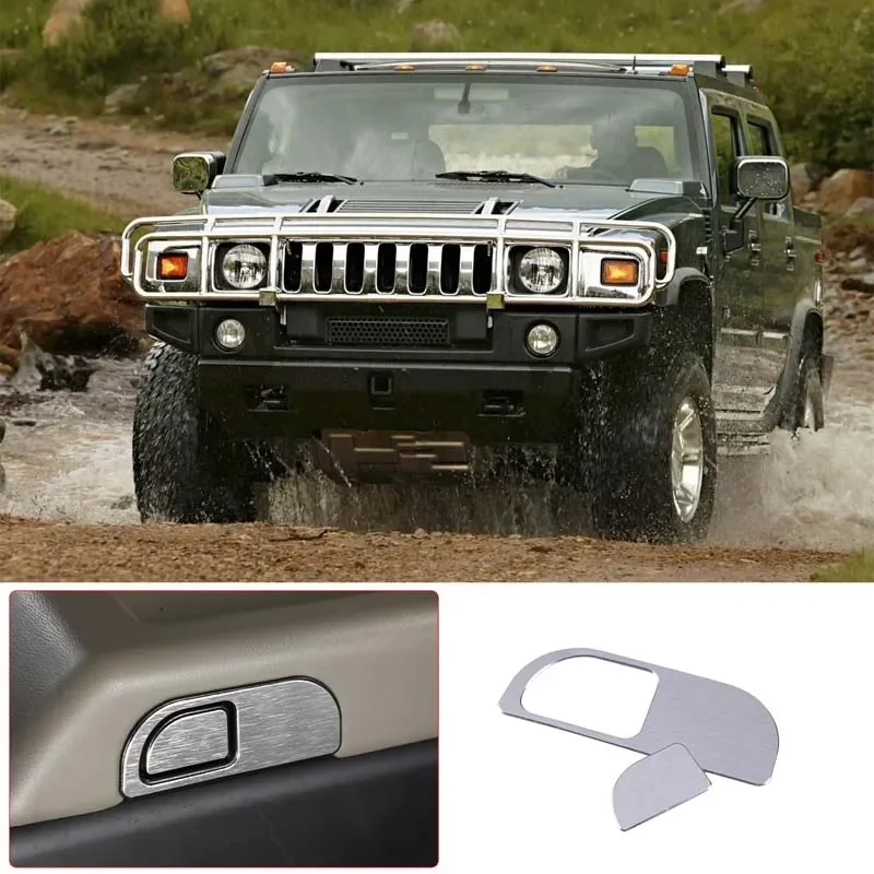 For 2003-2007 Hummer H2 aluminum alloy silver car shape armrest box switch sequin sticker car interior protection accessories