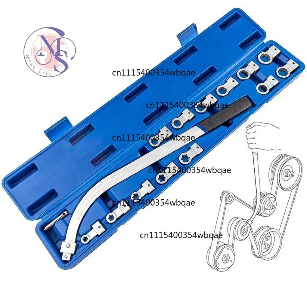 15PCS Serpentine Belt Tensioner Pulley Removal Tool Kit 12 Point 12-19mm Ratcheting Universal Auxiliary Idler Tool Set