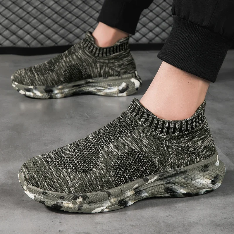 Camouflage Sneakers Army Green Casual Shoes Outdoor Breathable Women Men Running Shoes Lace Up Mesh Sock Shoes Size 36-45