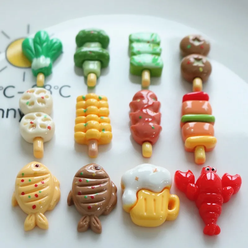 10Pcs New Cute barbecue Food Resin Mini Flat Back Scrapbook Kawaii DIY Embellishments Accessories Home Accessories Decor