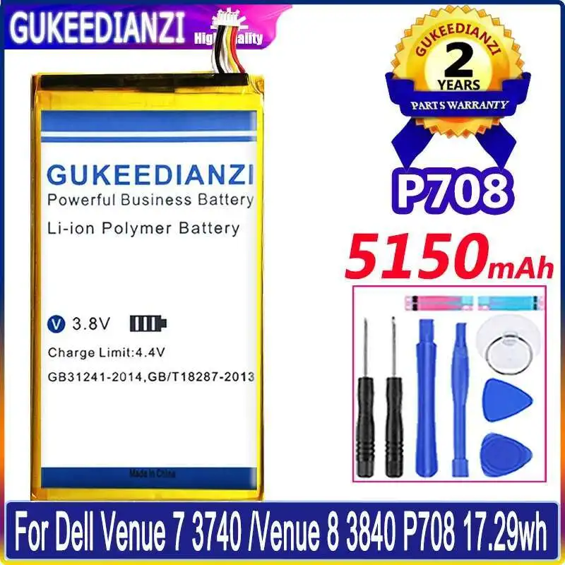 

Long-Lasting Performance 5150Mah For Dell Venue 7 3740 8 3840 P708 17.29Wh P706T Tablet Battery
