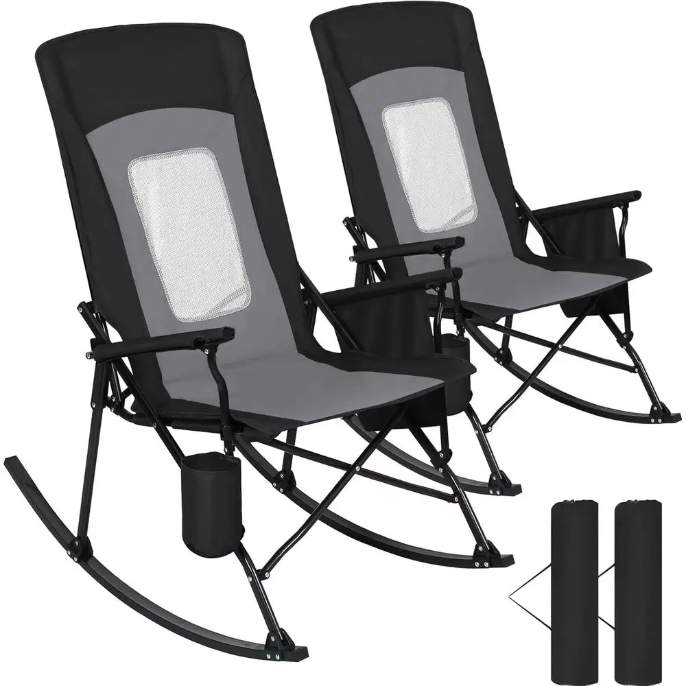 Portable Heavy-Duty Rocking Chair for Outdoors, Supports 400lbs, High Back with Hard Armrests, Ideal for Camping, Beach, Patio,