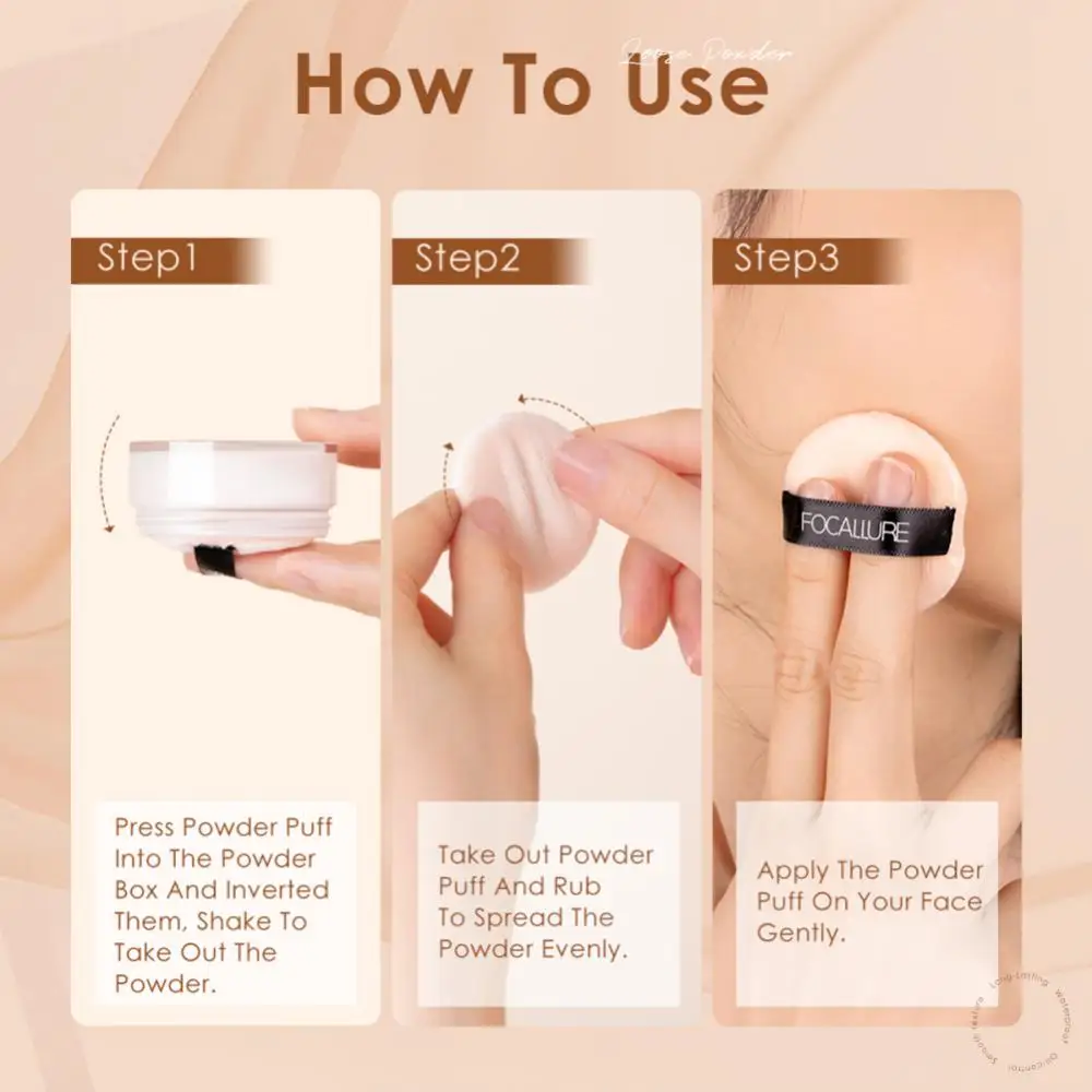 FOCALLURE Face Loose Powder Waterproof Delicate Refreshing Skin Finish Oil Control Long Lasting Mineral Powder Face Makeup TSLM1