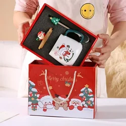 Festive Christmas Xmas Theme Ceramic Mug Cup Set with Lid And Spoon - 2025 Christmas Gift Box Mug for Coffee Milk Tea Breakfast