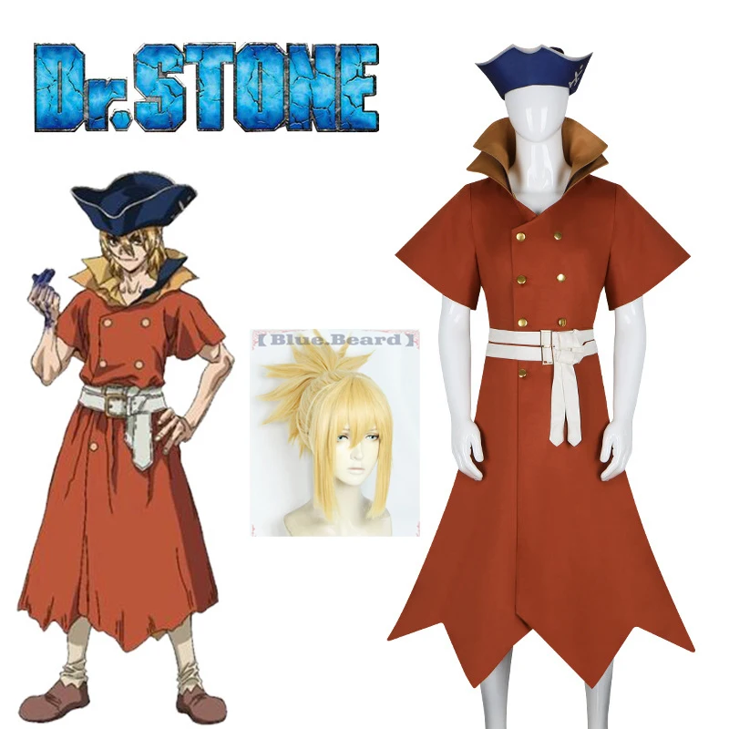 Anime Dr. Stone: Ryuusui Nanami Ryusui Cosplay Costume Trench Coat Captain's Hat Outfit Uniform Men Suit Boys Halloween Party