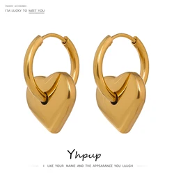 Yhpup Stainless Steel Heart Huggie Earrings for Women Fashion Metal Golden 18 K Hoop Temperament бижутерия для женщин Gift