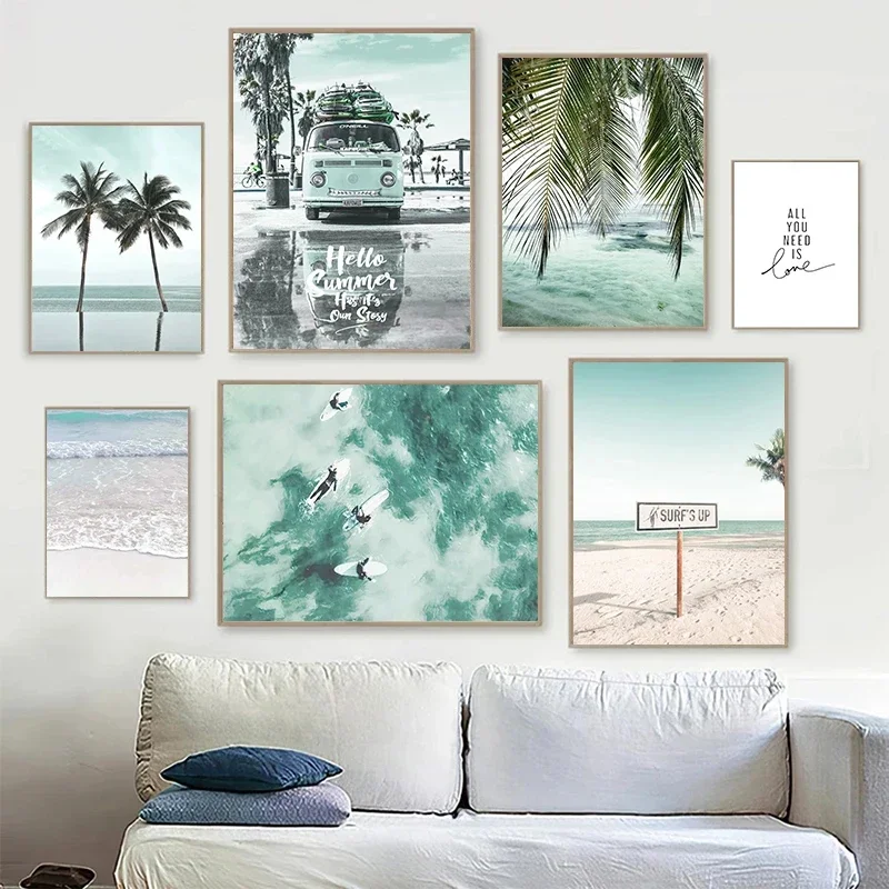 2026  frameless canvas painting Seagull Wall Pictures Ocean Art Prints Scandinavian Murals Mint Green  Seascape Canvas Painting