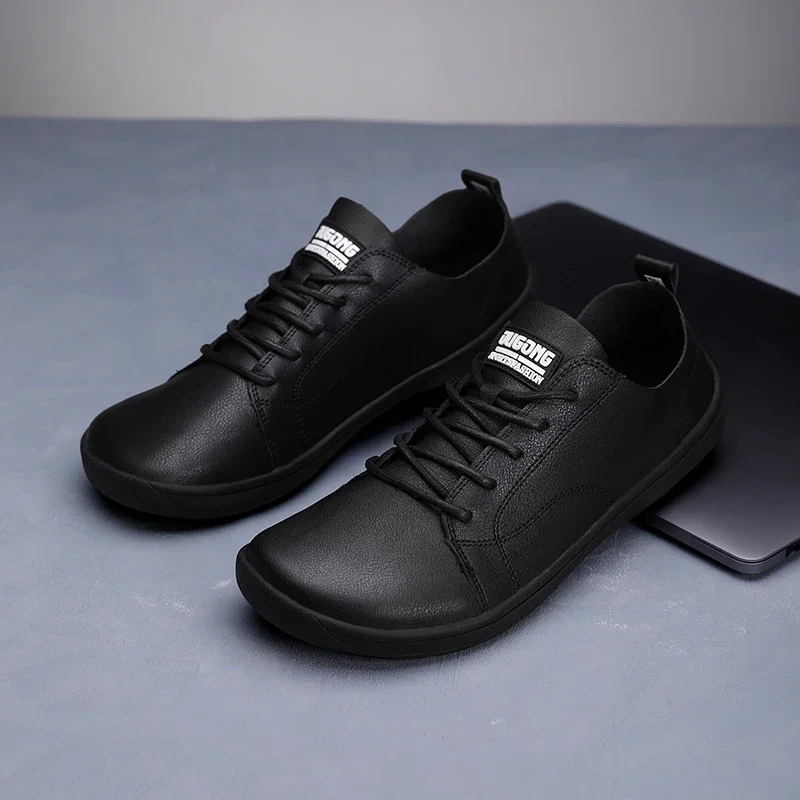 Wide Toe Men's Walking Shoes Non-slip Casual Sports Shoes Man Barefoot Shoes Comfortable PU Leather Sneakers For Men Flat Shoes