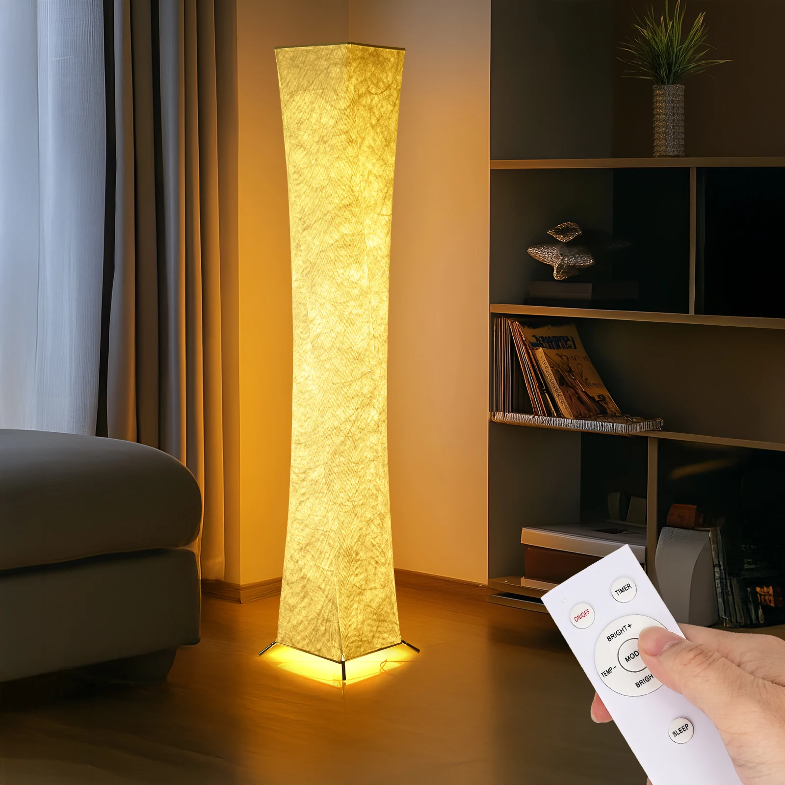 مصباح أرضي خفيف ناعم، 52 بوصة تصميم بسيط حديث ضوء دافئ نحيف 3000K LED Tyvek قماش الظل مصباح قائم لغرفة المعيشة Bedro