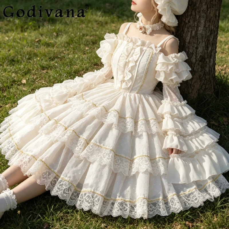 プリンセスロリータエレガントバレエスラッシュネックケーキドレスファッション多用途ハイウエストaライン年齢軽減ガールフェアリードレス