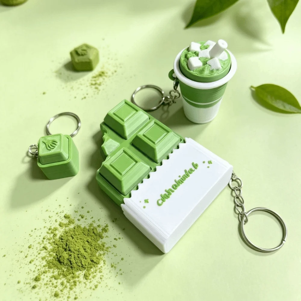 Milk Tea Matcha Series Fidget Keychain Keyboard-style Creative Chocolate Keyboard Keychain 3D Printed Japanese Style