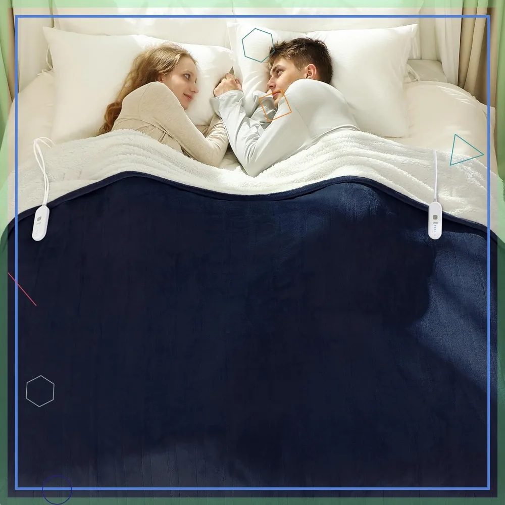 

Queen Size Heated Blanket 84x90 Flannel Sherpa Electric with Dual Control, 5 Heating Levels & Auto Off