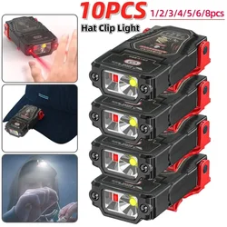 1-10PCS Mini Sensor LED Headlamp Hat Cap Clip Lights Rechargeable Head Torch Waterproof Headlight Flashlight for Camping Fishing
