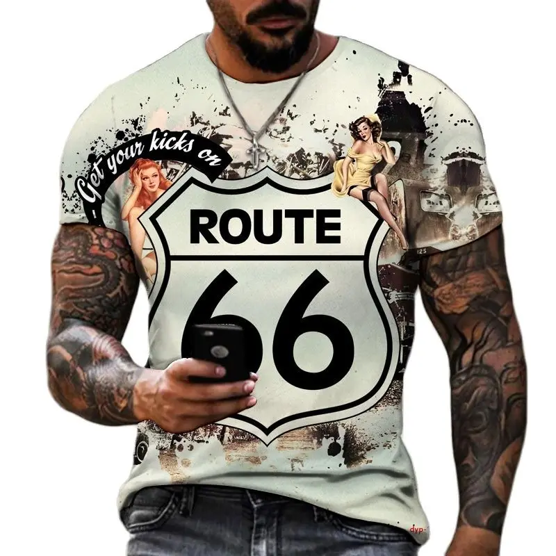 Fashion 66 Route T Shirt For Men 3d Print Travel Men\'s 66 Route T Shirt Ride Short Sleeve Oversized Tops Tee Shirt Man Clothing