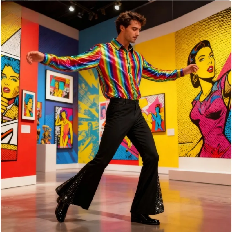 

Мужской диско-набор для карнавальной вечеринки 70-х годов, блестящий комбинезон в стиле ретро, костюм для макияжа 70-х годов