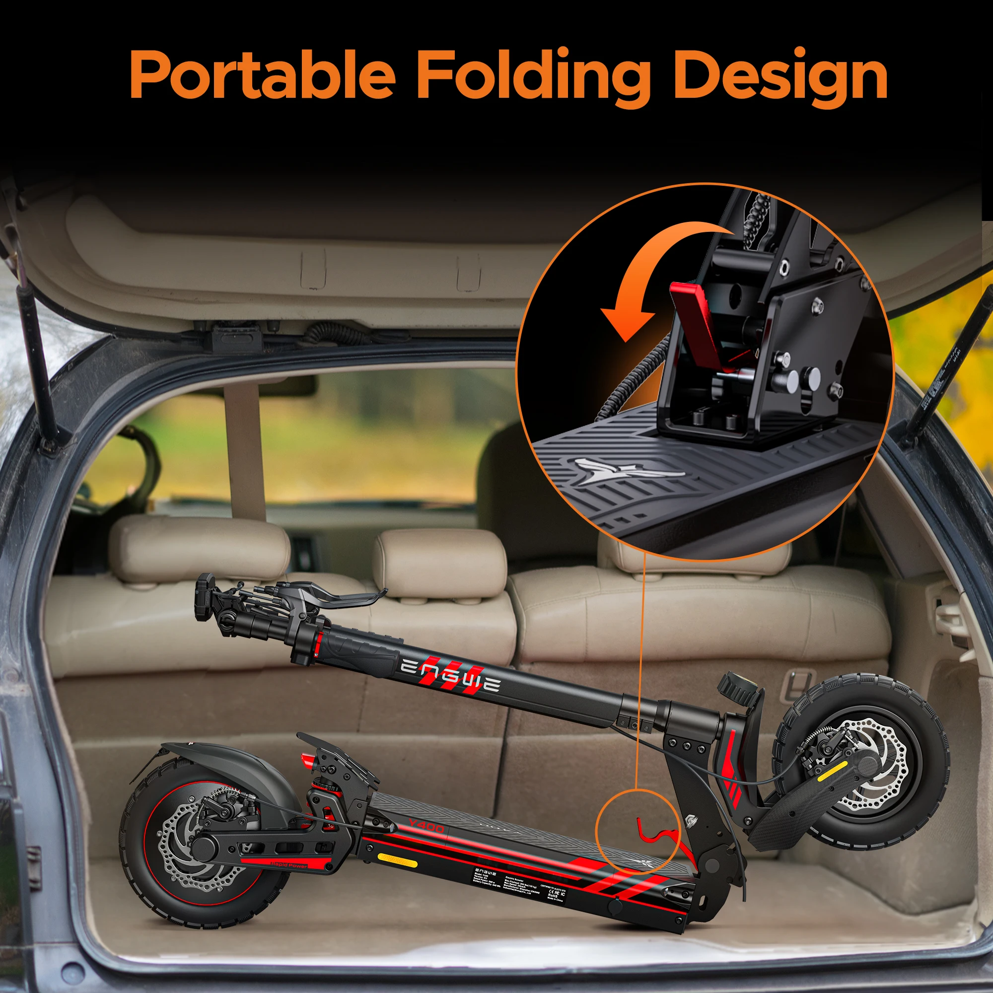 Bild 7: ENGWE Y400 Leichter, zusammenklappbarer Elektroroller, 250 W Leistung, 25 km/h Geschwindigkeit, 70 Meilen Reichweite, 10 Zoll dicke Reifen für Stadt und Abenteuer