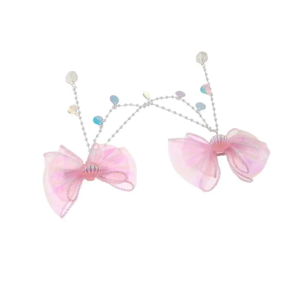 Fashion Fringe Mermaid Princess Forehead Chain Bow Ear Hook Baby Head Wear Pearl Shell Children