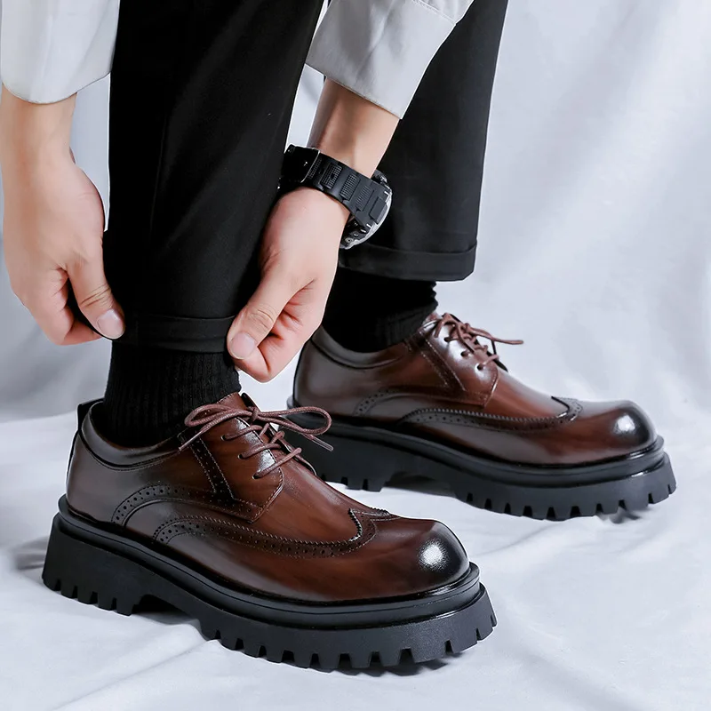 

New Men's Thick-soled Breathable Derby Shoes, High-quality Men's Outdoor Increased Lace-up Casual Leather Shoes Men's Shoes