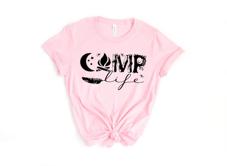 

Camp Life Shirt, Summer Collection Travel Vacation Summer Summer Trave Fashion Casual Cotton Neck Female Short Sleeve Top Tees