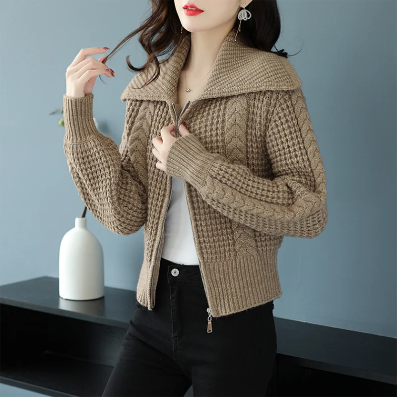 

Thick Wool Cardigan for Women, Thick Sweater, Line Sweater, High Waist,Short, Long Sleeve Knitt Coat, Tops, Fall, Winter, New