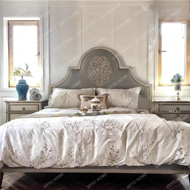 X-S  bed solid wood double master bedroom light luxury fabric bed luxury HG