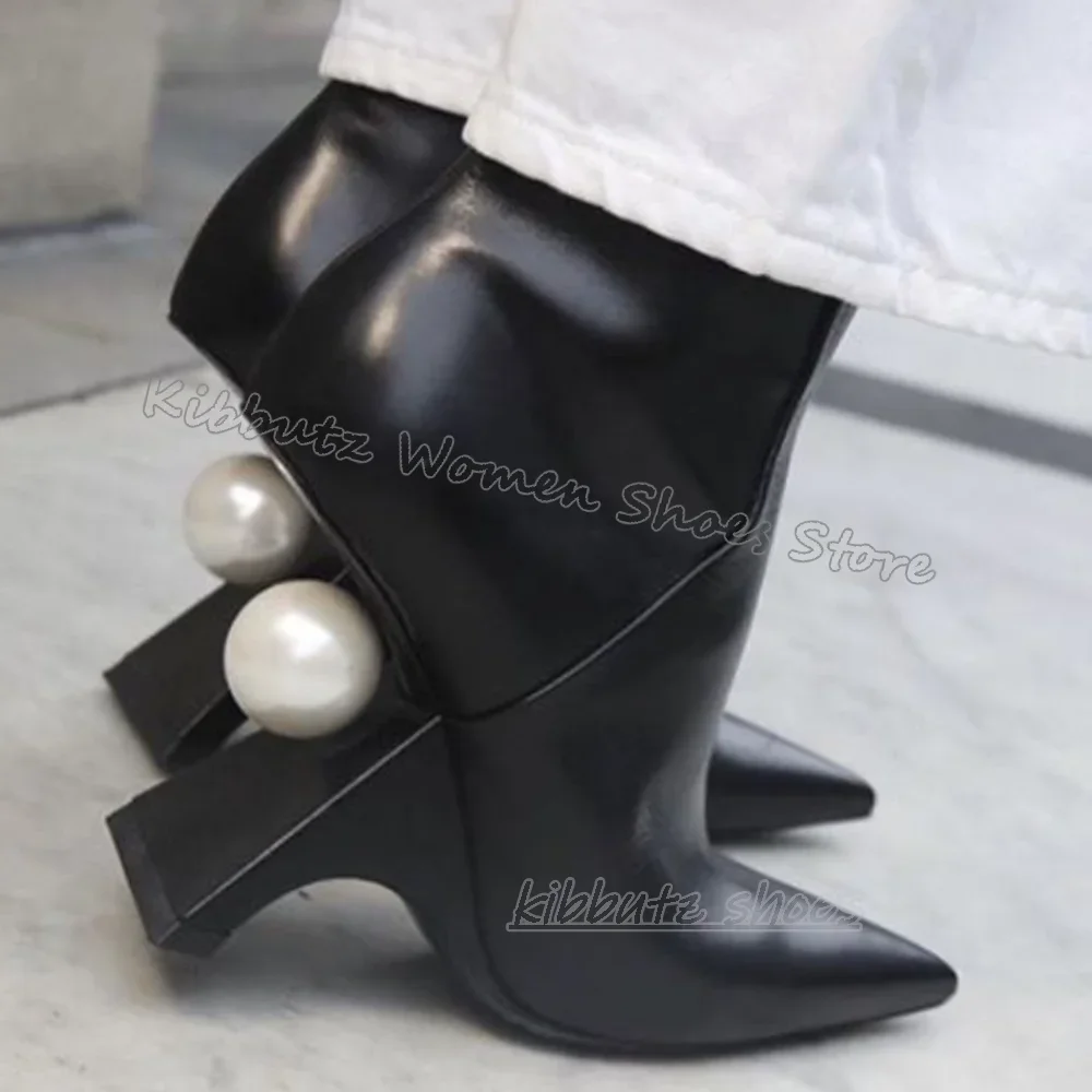 

Ботильоны с жемчугом, элегантные лаконичные модные туфли, роскошные пикантные однотонные женские туфли на боковой молнии, новый кожаный острый странный каблук