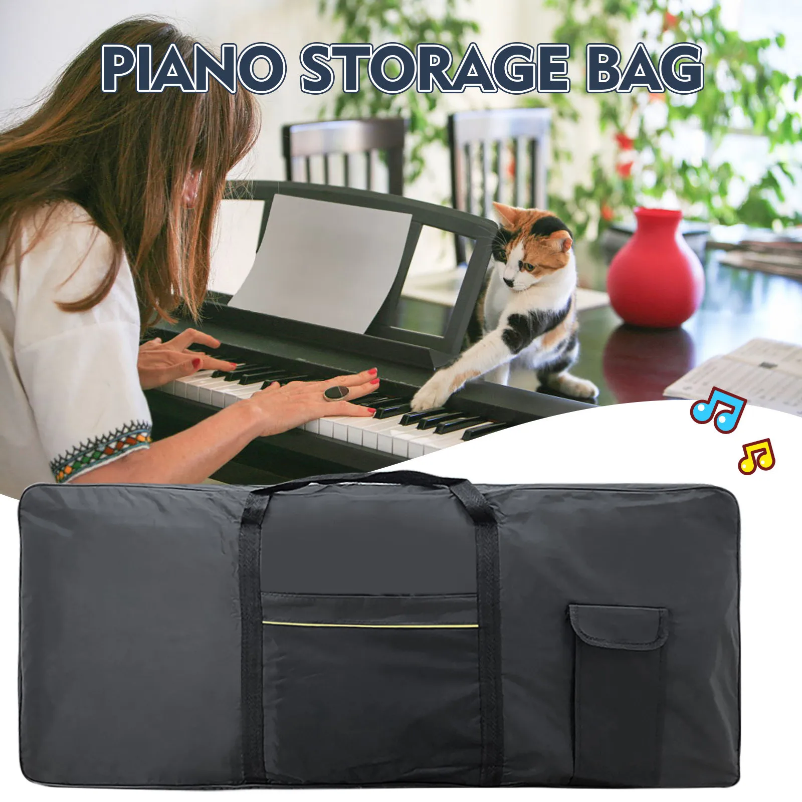 Electronic Organ Piano Cover Padded Case Keyboard Bag Instrument Protective Portable Shockproof Waterproof 100x40cm 61 Keys