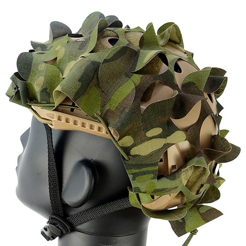 3D Tactical Camo Net Helmet Cover Laser Cut Nylon Drawstring Camo Helmet Cover Scrim CS Paintball Paratrooper Accessories