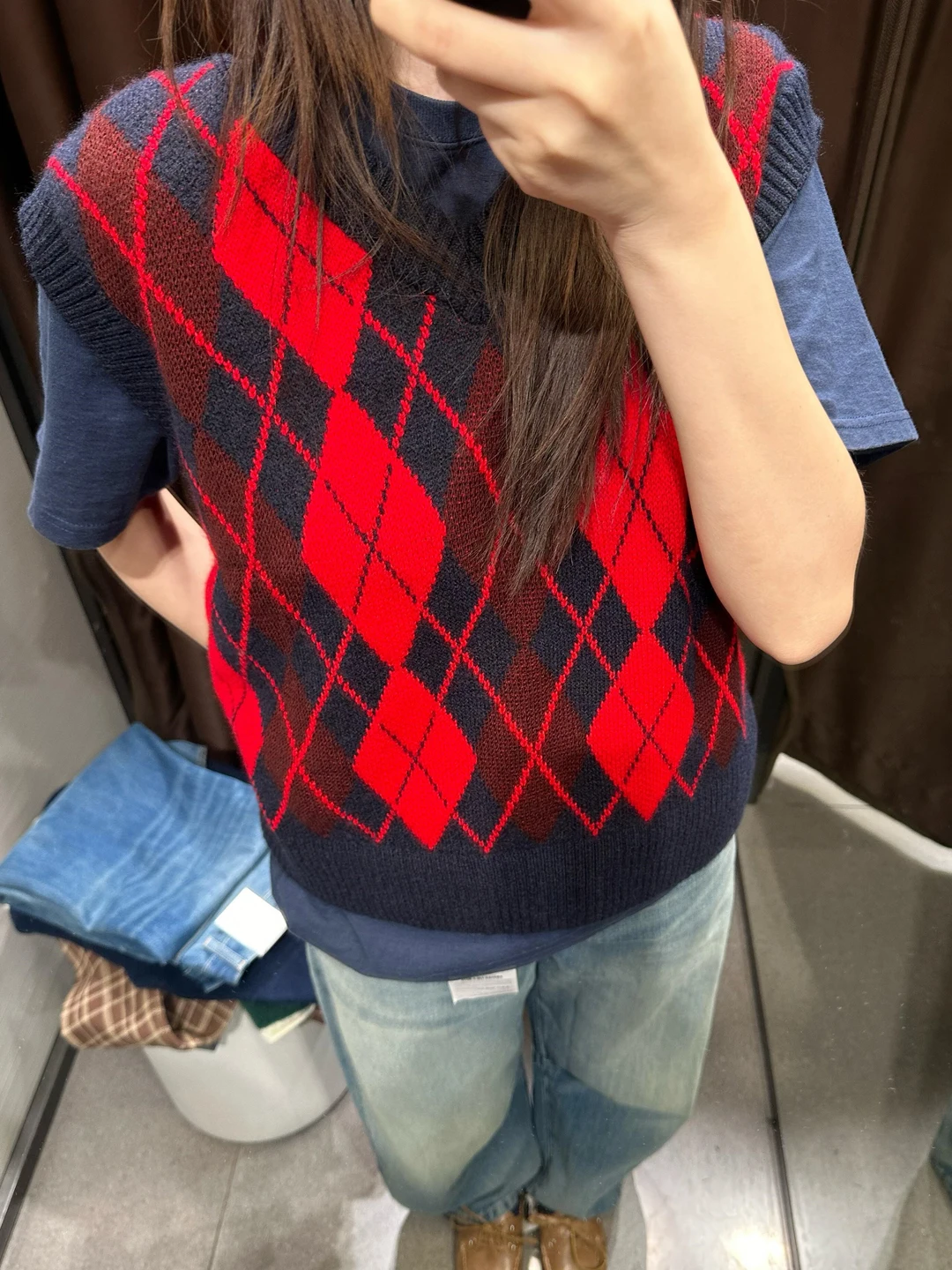 

Красный вязаный рта-свитер V-Ne, жилет, женская верхняя одежда, свободная одежда с рисунком, осень Faion College Sle 2025, поездка на работу, ветер