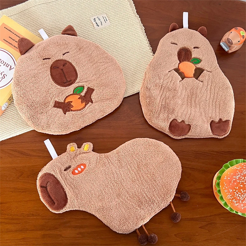 Hand Towel Cute Capybara Hanging Towel Kitchen Bathroom Face Washcloth Guinea Pig Coral Fleece Quick Drying Towel Home Textile