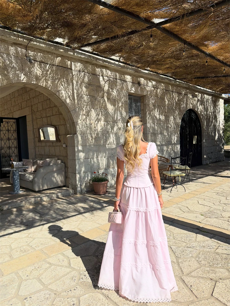 Xijun Elegant Pink Long Evening Dresses A-Line Two-Pieces Crepe Prom Dresses Sweetheart Bow Birthday Party Gowns 2026 Customized