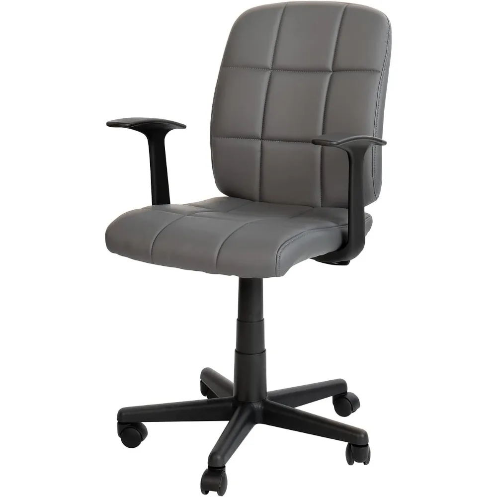 Comfortable Chair Mid-Back Blue Quilted Vinyl Swivel Task Office Chair With Arms Computer Armchair Ergonomic Furniture