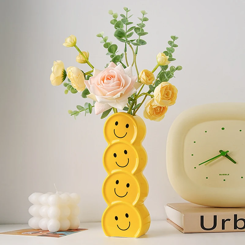

Creative smiley face ceramic small vase living room decorative desktop ornament
