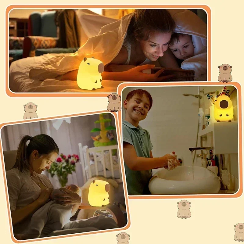 Cute Capybara Night Light Children's Silicone Nightlight Gift USB Rechargeable Animal Touch Bedside Sleep Lamp Decoration