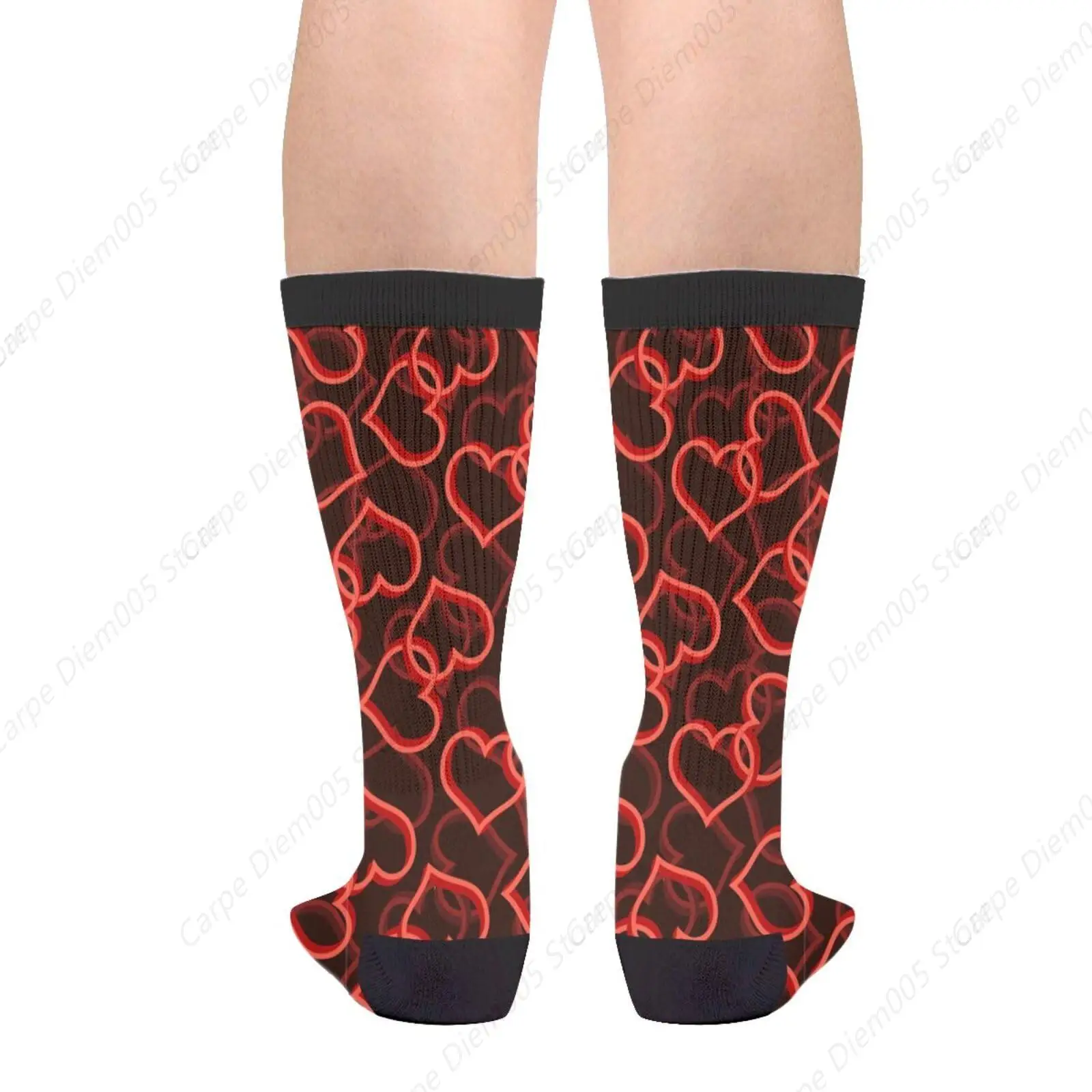 Red Two Heart Hearts Valentine Valentines Valentine'S Day Unisex Casual Funny Crew Socks Gifts For Men Women