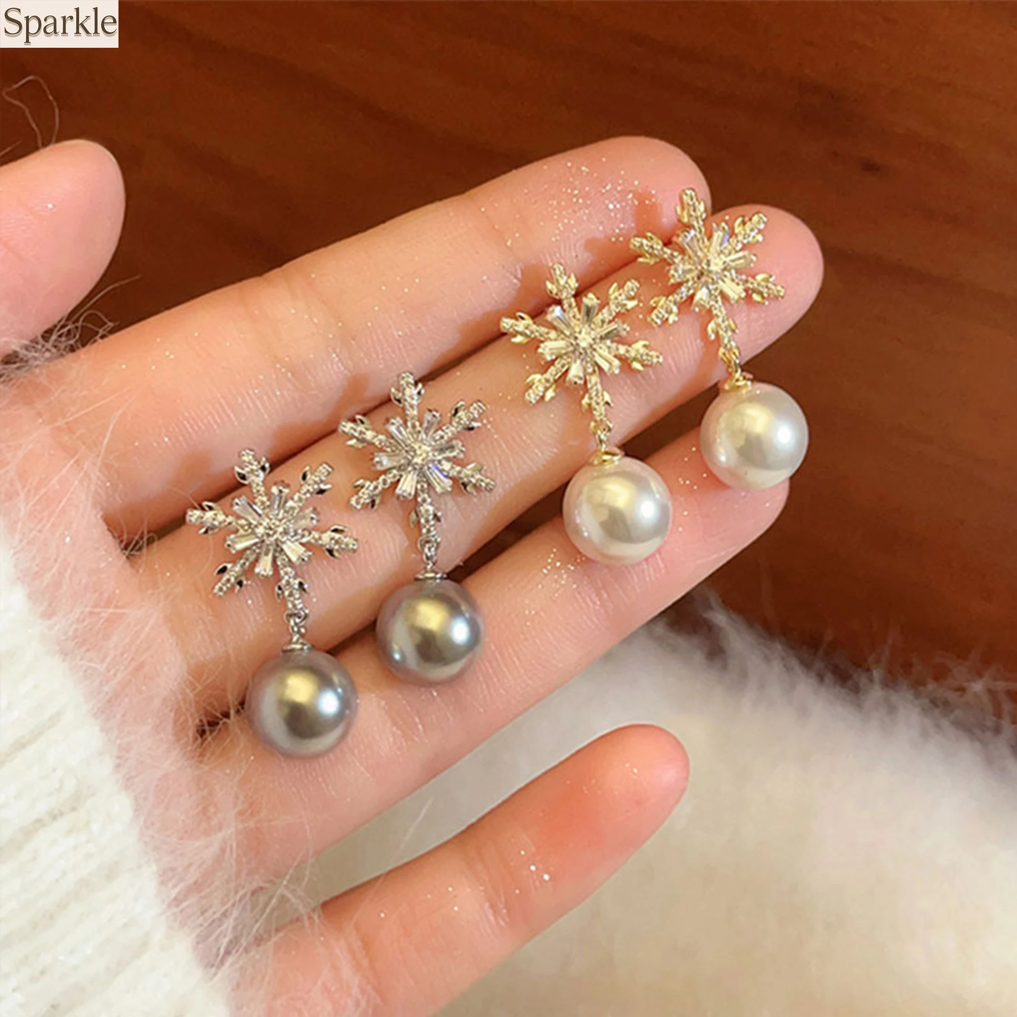 

Women's Luxury Trendy Christmas Snowflake Earrings Simulated Pearl with Zircon Imitation Pearl 2025 Fashion Xmas Jewelry Gift